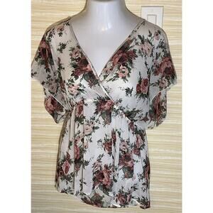 TORRID Women's Sheer Rose Floral Cross over Blouse SIze 1 0635